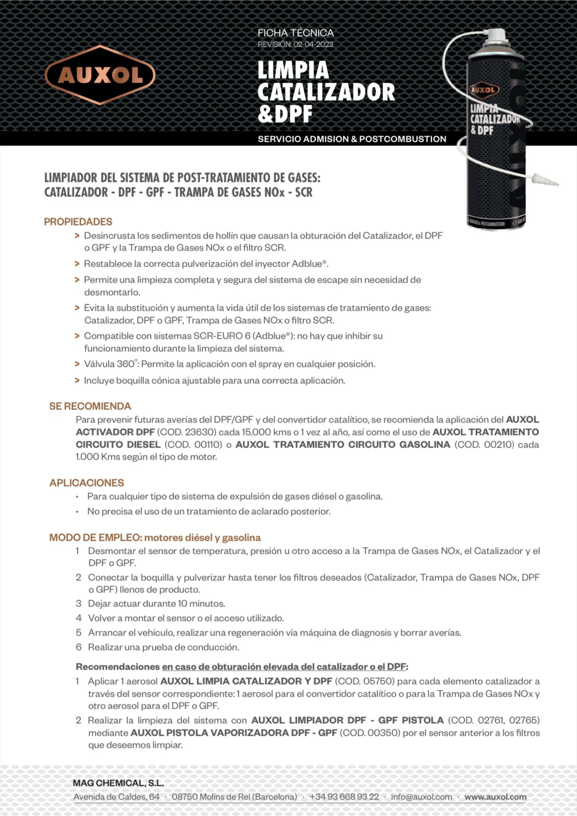 Auxol Spray Limpia Catalizador Y DPF 500ML
